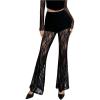 imageWomens High Waisted Lace Flare Leggings Sheer Skinny Colorblock Bell Bottoms Party PantsBlack