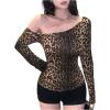 imageWomens Leopard Off Shoulder T Shirt Long Sleeve Slim Fit Y2k Tee TopsMocha Brown