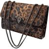 imageWomens Leopard Print Chain Shoulder Bag Metal Buckle Handbags Leather Clutch PurseCoffee Brown