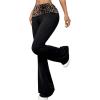 imageWomens Leopard Print Color Block Flare Pants Elastic High Waisted Bell BottomsBlack