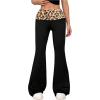 imageWomens Leopard Print Color Block Flare Pants Elastic High Waisted Bell BottomsCheetah Black