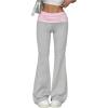 imageWomens Leopard Print Color Block Flare Pants Elastic High Waisted Bell BottomsGrey