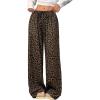 imageWomens Leopard Wide Leg Baggy Pants Drawstring Waist Y2K Sweatpants Casual Long TrousersBrown