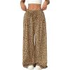 imageWomens Leopard Wide Leg Baggy Pants Drawstring Waist Y2K Sweatpants Casual Long TrousersMocha Brown
