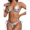 imageWomens Metallic Shiny Halter Bikini Set Tie Back High Cut Two Piece Swimsuit BeachwearSilver