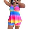 imageWomens Plus Size 2 Piece Ombre Tie Dye Swimsuit Tankini Sets Lace Up Bathing Suit with BoyshortsMulticolor