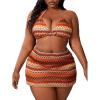 imageWomens Plus Size 3 Piece High Waisted Bikini Sets Boho Halter Bathing Suit with Cover Up SkirtMulticolor