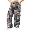 imageWomens Plus Size Camo Cargo Pants Wide Leg Elastic Waist Long Trousers Streetwear with PocketBlack Multicolor
