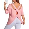 imageWomens Plus Size Cut Out Criss Cross Back Tee Open Back Short Sleeve Crew Neck Athletic Workout TopsLight Pink