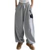 imageWomens Plus Size Graphic Joggers Drawstring Waist Wide Leg Baggy Sweatpants Workout Sport PantsGrey