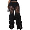 imageWomens Plus Size Lace Layered Ruffle Pants Sheer Mesh Tiered Party Skinny Leggings Rave TrousersBlack