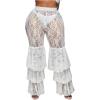 imageWomens Plus Size Lace Layered Ruffle Pants Sheer Mesh Tiered Party Skinny Leggings Rave TrousersWhite