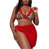 imageWomens Plus Size Leopard Frill Bathing Suit Halter High Waisted Bikini with Knot Beach Skirt Cover UpRed and Brown
