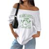 imageWomens Plus Size Off The Shoulder Graphic Tees Y2K Half Sleeve Baggy ShirtsWhite