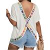 imageWomens Plus Size Open Back Embroidered T Shirt Boho Short Sleeve Crew Neck Textured Tee TopsBeige