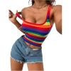 imageWomens Rainbow Striped Print Crop Tank Tops Sleeveless Scoop Neck Slim Fit Summer TopsOrange Multicolor