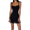 imageWomens Ruffle Hem Cami Dress Tie Strap Bodycon Dresses Vacation Party Mini DressBlack