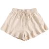 imageWomens Ruffle Hem Drawstring High Waist Linen Shorts Boho Flowy Casual Vacation Summer ShortsBeige