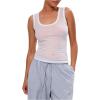 imageWomens Sheer Square Neck Tank Top Sleeveless Fitted Vacation Summer Tops Basic ShirtWhite