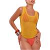 imageWomens Sheer Square Neck Tank Top Sleeveless Fitted Vacation Summer Tops Basic ShirtYellow