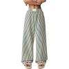imageWomens Striped Wide Leg Pants Elastic Waist Letter Patched Long Trousers with PocketsGreen