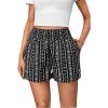 imageWomens Summer Geo Tribal Print Boho Mini Shorts Elastic High Waisted Graphic Holiday Shorts with PocketsBlack