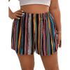 imageWomens Summer Geo Tribal Print Boho Mini Shorts Elastic High Waisted Graphic Holiday Shorts with PocketsMulticolor