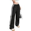 imageWomens Tie Side Striped Straight Leg Sweatpants Elastic High Waisted Casual Sports Baggy PantsBlack