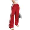 imageWomens Tie Side Striped Straight Leg Sweatpants Elastic High Waisted Casual Sports Baggy PantsRed