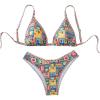 imageWomens Tropical Graphic High Cut Bikini Sets Spaghetti Strap Triangle Wireless Bathing Suit SwimsuitMulticoloured