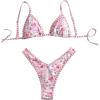 imageWomens Tropical Graphic High Cut Bikini Sets Spaghetti Strap Triangle Wireless Bathing Suit SwimsuitPink