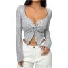 imageWomens Twist Sweetheart Neck T Shirt Ribbed Knit Long Sleeve Crop Tops Going Out TeesGrey