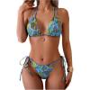 imageWomens Two Piece Boho Graphic String Bikini Sets Graphic Halter Neck Bathing Suit Tie Side SwimsuitBlue Green