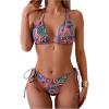 imageWomens Two Piece Boho Graphic String Bikini Sets Graphic Halter Neck Bathing Suit Tie Side SwimsuitMulticolor