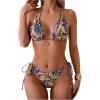 imageWomens Two Piece Boho Graphic String Bikini Sets Graphic Halter Neck Bathing Suit Tie Side SwimsuitPurple Orange