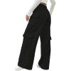 imageWomens Wide Leg Sweatpants Drawstring Waist Baggy Cargo Pants Casual Trousers with PocketsBlack