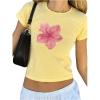 imageWomens Y2K Floral Print Graphic Tees Shirts Crewneck Short Sleeve Slim Fit Cute Crop TopsYellow