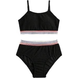imageGirls 2 Piece High Waisted Swimsuit Floral Boho Bathing Suit Wireless Full Coverage Bikini SetsBlack