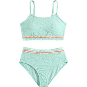 imageGirls 2 Piece High Waisted Swimsuit Floral Boho Bathing Suit Wireless Full Coverage Bikini SetsGreen