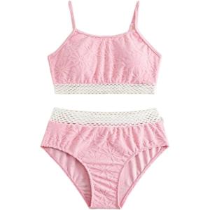 imageGirls 2 Piece High Waisted Swimsuit Floral Boho Bathing Suit Wireless Full Coverage Bikini SetsPink