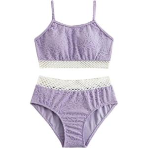 imageGirls 2 Piece High Waisted Swimsuit Floral Boho Bathing Suit Wireless Full Coverage Bikini SetsPurple