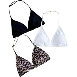 imageGirls 3 Packs Floral Halter Bikini Tops Wireless Padded Bathing Suit Tops Swimsuit BrasMulticolor