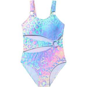 imageGirls Leopard Tie Dye One Piece Swimsuit Cut Out Sleeveless Padded Bathing Suit BeachwearMulticolor