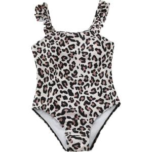 imageGirls One Piece Swimsuit Leopard Print Spaghetti Strap Ruffle Bathing Suit BeachwearMulticolor