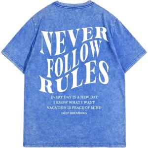 imageMens Graphic Letter Print Vintage Tees Baggy Drop Shoulder Crew Neck Short Sleeve Streetwear T ShirtsBlue Letter