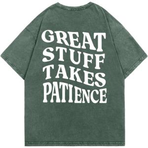 imageMens Graphic Letter Print Vintage Tees Baggy Drop Shoulder Crew Neck Short Sleeve Streetwear T ShirtsDark Green
