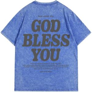 imageMens Graphic Letter Print Vintage Tees Baggy Drop Shoulder Crew Neck Short Sleeve Streetwear T ShirtsLetter Blue