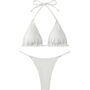 imageWomens 2 Piece Bikini Set Halter Triangle Ring Swimsuit High Cut Beach Bathing SuitWhite