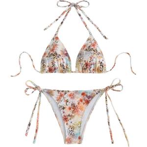 imageWomens 2 Piece Bikini Set Tie Side Halter Triangle Bathing Suit Summer BeachwearMulticolor