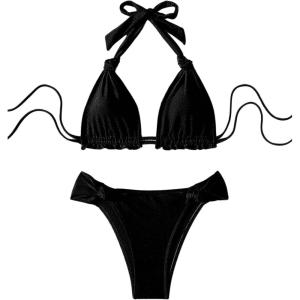 imageWomens 2 Piece Knot Swimsuit Backless Halter String Bikini Bathing Suit Vacation Cruise OutfitBlack